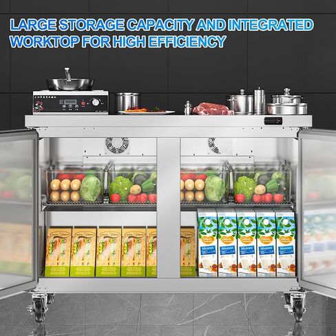 Rockitch 48 بوصة ث ثلاجة تجارية تحت سطح العمل، 11.1 قدم مكعب ببابين من الفولاذ المقاوم للصدأ، معدات تبريد المطبخ التجاري للمطعم، البار، المتجر، إلخ. in Kuwait