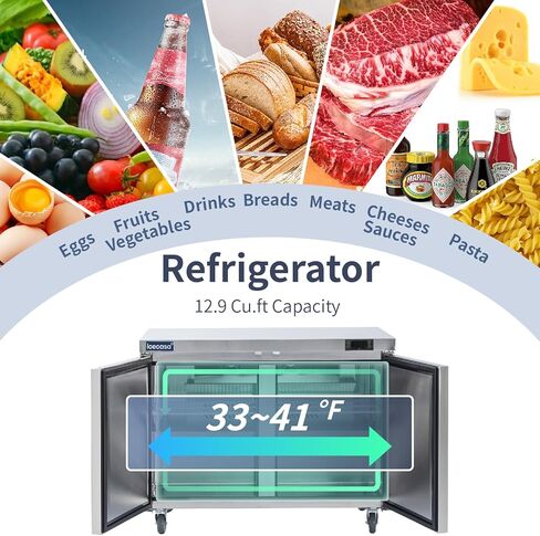 ICECASA 48" W Commercial Refrigerator Worktop Undercounter Refrigerator 2 Door Stainless Steel Counter Fan Cooling Refrigerator 13 Cu.ft for Restaurant, Bar, Shop, etc in Saudi Arabia