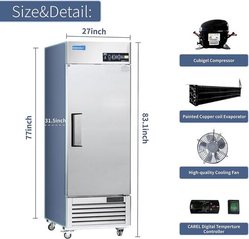 ICECASA 54" W Commercial Refrigerator Reach-in 49 Cu.ft 2 Solid Door Stainless Steel Commercial Refrigerator Fan Cooling for Restuarant, Bar, Shop, etc in Saudi Arabia