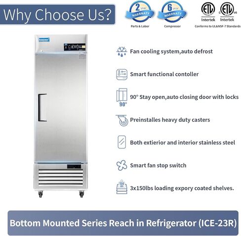 ICECASA 54" W Commercial Refrigerator Reach-in 49 Cu.ft 2 Solid Door Stainless Steel Commercial Refrigerator Fan Cooling for Restuarant, Bar, Shop, etc in Saudi Arabia