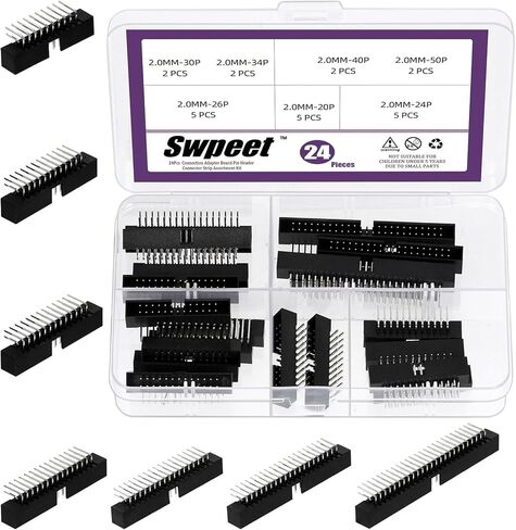 Swpeet 70 قطعة 2.0 مم الملعب 6 8 10 12 14 16 18 دبوس DIP IC مجموعة متنوعة من المحولات، موصل DIP IC، موصل رأس الصندوق، رأس دبوس مستقيم مزدوج الصف للوحة PCB in Saudi Arabia
