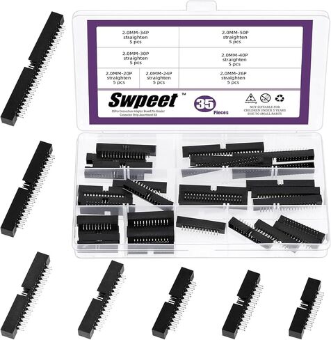 Swpeet 70Pcs 2.0 mm Pitch 6 8 10 12 14 16 18 Pin DIP IC Sockets Adaptor Assortment Kit, DIP IC Connector, Box Header Connector, Double Row Straight Pin Header for PCB Board in Saudi Arabia