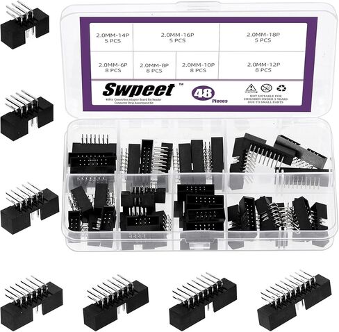 Swpeet 70Pcs 2.0 mm Pitch 6 8 10 12 14 16 18 Pin DIP IC Sockets Adaptor Assortment Kit, DIP IC Connector, Box Header Connector, Double Row Straight Pin Header for PCB Board in Saudi Arabia