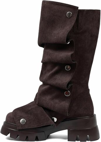 Mid Calf Boots For Women,Fold Over Slouchy Platform Dress Chunky Stacked Round Toe Glitter Metallic Boots in Kuwait