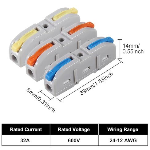 Lever Wire Connectors, 60pcs Quick Connect Electrical Splicing Kit for Compact Inline Terminals - 28-12 AWG, 1 in 1 Out SPL-1 20pcs Each in 3 Colors in Saudi Arabia