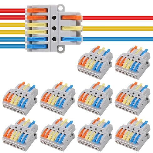 10pcs Lever Wire Connectors - 3 in 6 Out Quick Electrical Lever Nuts, Push-in Conductor Terminal Block AWG 28-12 in Saudi Arabia