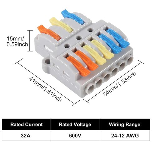 10pcs Lever Wire Connectors - 3 in 6 Out Quick Electrical Lever Nuts, Push-in Conductor Terminal Block AWG 28-12 in Saudi Arabia