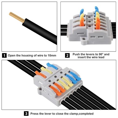 10pcs Lever Wire Connectors - 3 in 6 Out Quick Electrical Lever Nuts, Push-in Conductor Terminal Block AWG 28-12 in Saudi Arabia