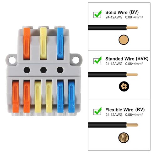 10pcs Lever Wire Connectors - 3 in 6 Out Quick Electrical Lever Nuts, Push-in Conductor Terminal Block AWG 28-12 in Saudi Arabia