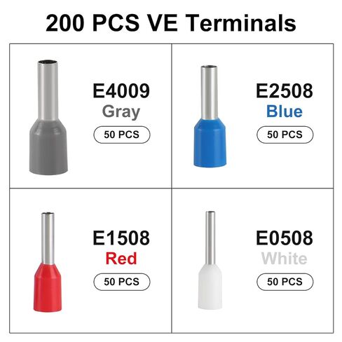 200pcs Assorted Wire Ferrules Terminals Kit AWG 22-10 Insulated Copper Crimp Connectors for Industrial and Power Control Systems in Saudi Arabia