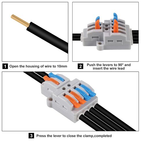 10pcs Lever Wire Connectors - 2 in 4 Out Quick Electrical Lever Nuts, Push-in Conductor Terminal Block AWG 28-12 in Saudi Arabia