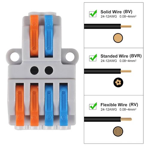 10pcs Lever Wire Connectors - 2 in 4 Out Quick Electrical Lever Nuts, Push-in Conductor Terminal Block AWG 28-12 in Saudi Arabia