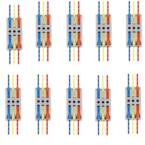 10PCS Lever Wire Connectors, 3 in 3 Out Quick Wire Connectors, Electrical Lever Nuts Wire Connectors Push-in Conductor Terminal Block AWG 28-12 in Saudi Arabia