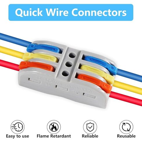 10PCS Lever Wire Connectors, 3 in 3 Out Quick Wire Connectors, Electrical Lever Nuts Wire Connectors Push-in Conductor Terminal Block AWG 28-12 in Saudi Arabia