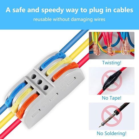 10PCS Lever Wire Connectors, 3 in 3 Out Quick Wire Connectors, Electrical Lever Nuts Wire Connectors Push-in Conductor Terminal Block AWG 28-12 in Saudi Arabia
