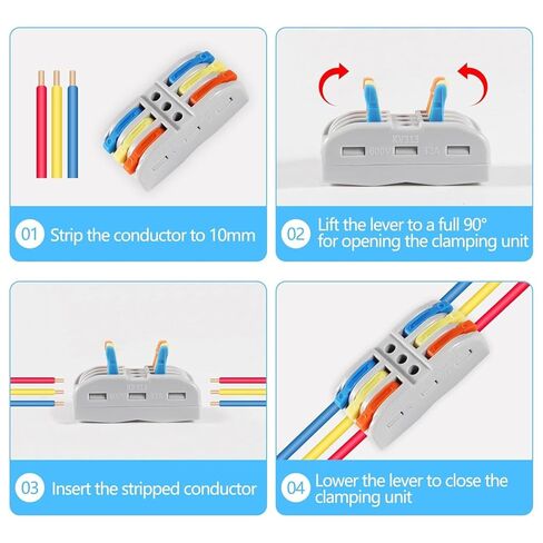 10PCS Lever Wire Connectors, 3 in 3 Out Quick Wire Connectors, Electrical Lever Nuts Wire Connectors Push-in Conductor Terminal Block AWG 28-12 in Saudi Arabia