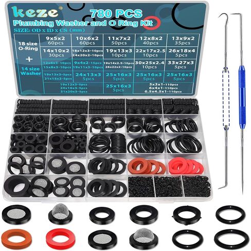 KEZE 96 PCS 10 Size Faucet Washers Assorted Kit with Brass Bibb Screws Assortment Flat and Beveled Rubber Washer for DIY Outdoor Faucets Stem Leak Worn Out Seal Repair in Saudi Arabia