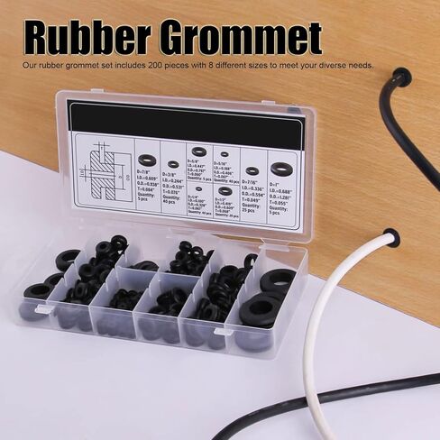 200 Pcs Rubber Grommet Set - Durable, Oil Proof Grommet Kit for Wall Hole, Workshop, Car, Electrical - Rubber Hole Grommet, Rubber Hole Plug, Rubber Grommet Kit in Saudi Arabia