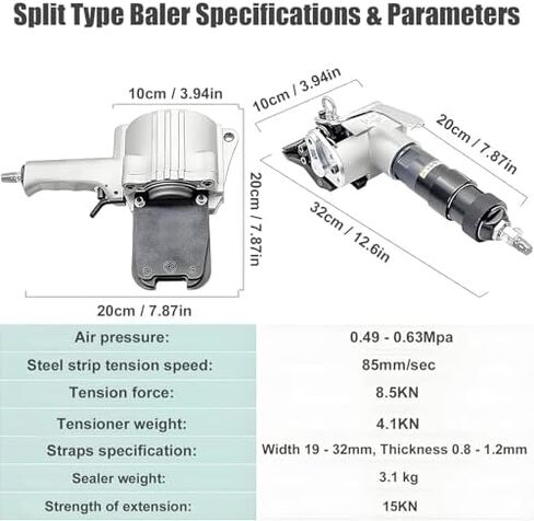 Heavy-Duty Split-Design Tensioner Cutter Sealer for 0.031-0.047" Straps, Durable Metal Strapping Tool, Pneumatic Steel Baler, Drop-Resistant Design, Perfect for Industrial Use in Saudi Arabia