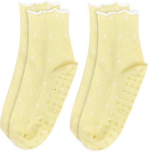 Cute Polka Dot Yoga Socks for Women (3 Pairs) – Thin & Breathable Lace Trimmed Design, Fits US Sizes 5-9 – Perfect for Yoga, Pilates, Barre, and Dance in Saudi Arabia