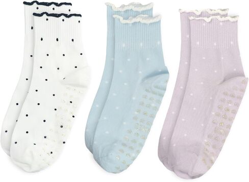 Cute Polka Dot Yoga Socks for Women (3 Pairs) – Thin & Breathable Lace Trimmed Design, Fits US Sizes 5-9 – Perfect for Yoga, Pilates, Barre, and Dance in Saudi Arabia