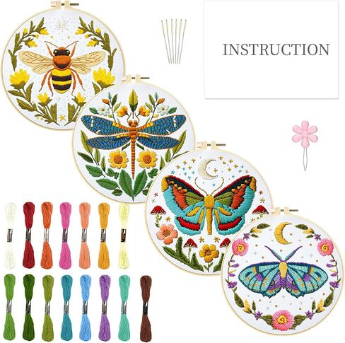 infunly 4 مجموعات مجموعات التطريز DIY للمناظر الطبيعية للمبتدئين 11.8 "× 11.8" غروب الشمس تطريز طقم طقم تطريز الجبال طقم يدوي نطاقات الإبرة مع نمط تعليمات للبالغين in Kuwait