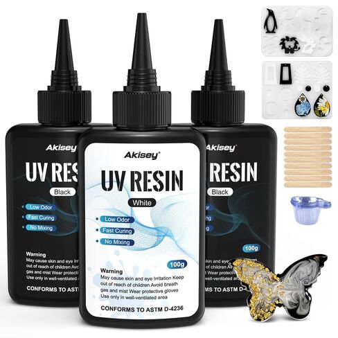 Akisey UV Resin 300g, Crystal Clear UV Resin Glue - No-Yellowing, Hard Type, Low Viscosity & Low Shrinkage, Ultraviolet Curing UV Epoxy Resin for Jewelry Making, DIY Crafts, Casting in Saudi Arabia
