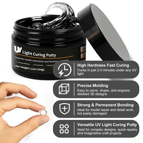 1DFAUL 100g UV Light Curing Putty, Solid Resin, Multi Purpose Adhesive High Hardness Quick Curing, for 3D Crafts, Repair, Modeling UV Clay & Nail Art in Kuwait