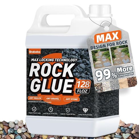 Rock Glue, 1Gallon Mulch Glue for Landscaping, Fast-Dry Strong Pea Gravel Stabilizer Landscape, Non-Toxic Long-Lasting Dries-Clear Strong Pea Gravel Binder for Pebble, Pine Straw for Outdoor Gardens in Saudi Arabia