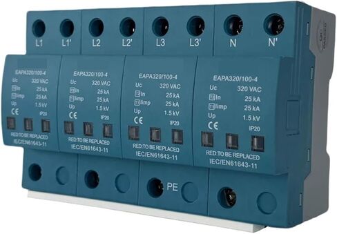4P Surge Protector 100KA, Surge Arrester T1+T2, 220V 275V - 440V,Distribution cabine,Din Rail Installation(4P 385V) in Saudi Arabia
