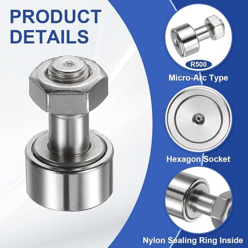 uxcell 3Pcs Cam Follower Track Runner Bearings CF10/KRV22 X Needle Roller Stud Track Bearing, 22mm Roller Diameter, M10 Stud Type for Machine Tool Guide Rail (Hexagon Socket) in Saudi Arabia