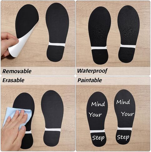 24Pairs Black Footprint Floor Decals, 7 Inch Shoe Stickers for Classroom, Hallway & Dance Studio, Easy Peel & Stick Floors Line Up Guide, Distance Sign, Party Decor, Foot Print Stickers for Floor in Kuwait