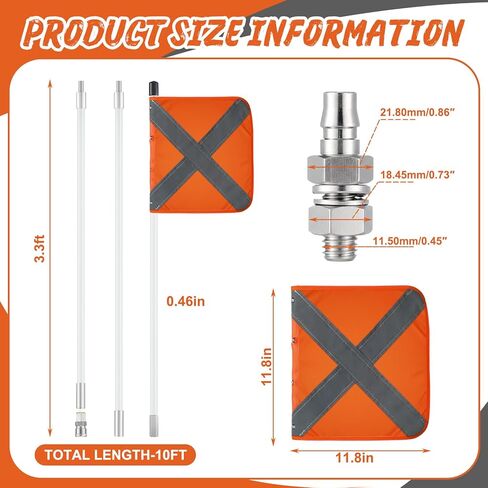 علم أمان Zonon مع قاعدة موصل أسرع 11.8 بوصة × 11.8 بوصة علم عاكس من مادة PVC شديدة التحمل، مناسب للمركبات ATV وUTV والطرق الوعرة والشاحنات، يمكن تطبيقه على شكل 3.3 بوصة أو 6.6 بوصة أو 10 بوصة in Kuwait