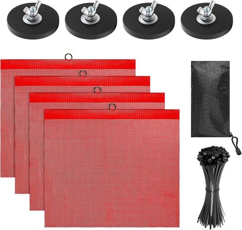 4 PCS 18 Inch Safety Flags for Trucks with Heavy Duty Rubber Coated Magnets Kit, Warning Safety Flag with Wire Loop, Red Flag for Truck Loads, Weather-Proof Oversize Load Flags for Trailer Tractor OD in Saudi Arabia