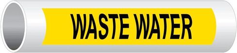ComplianceSigns.com Waste Water (Black Legend On Yellow Background) Pipe Label Decal, 8x2 inch 5-Pack Vinyl for Pipe Markers Pipeline/Utility Hazmat in Saudi Arabia