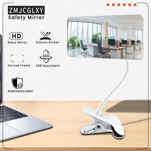 ZMJCGLXY Clampable Convex Safety Mirror 6.4"*3" in Glass Material, White Curved Frame, 360° Direction Adjustment, for Workdesk, Office, Warehouse and Personal Area Privacy and Security in Saudi Arabia