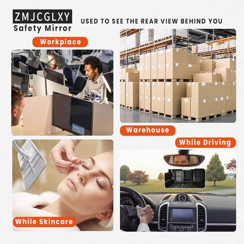 ZMJCGLXY Clampable Convex Safety Mirror 6.4"*3" in Glass Material, White Curved Frame, 360° Direction Adjustment, for Workdesk, Office, Warehouse and Personal Area Privacy and Security in Saudi Arabia