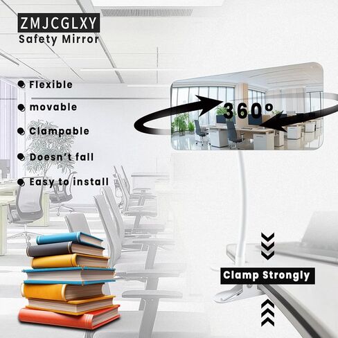 ZMJCGLXY Clampable Convex Safety Mirror 6.4"*3" in Glass Material, White Curved Frame, 360° Direction Adjustment, for Workdesk, Office, Warehouse and Personal Area Privacy and Security in Saudi Arabia