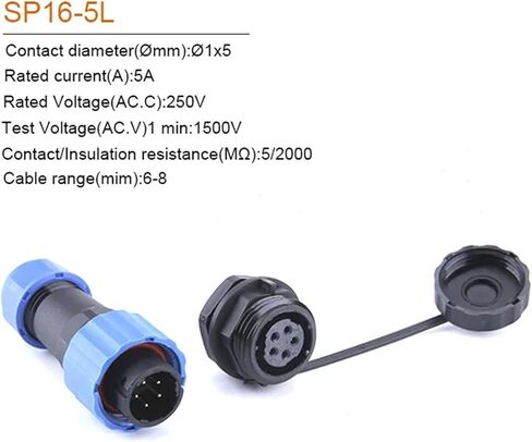1Set SP16 IP68 موصل مقاوم للمياه 2/3/4/5/6/7/8/9 دبوس PlugMale والإناث لوحة مقابس جبل سلك كابل (SP16-5L) in Kuwait