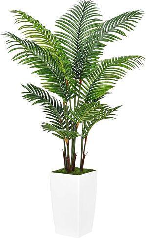 Artificial Palm Tree 5FT - Real Touch Artificial Trees with White Tall Planter - Faux Tropical Areca Floor Large Plants in Pot - Evergreen Fake Silk Tree for Home Office Living Room Décor Indoor in Saudi Arabia