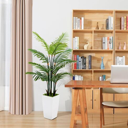 Artificial Palm Tree 5FT - Real Touch Artificial Trees with White Tall Planter - Faux Tropical Areca Floor Large Plants in Pot - Evergreen Fake Silk Tree for Home Office Living Room Décor Indoor in Saudi Arabia