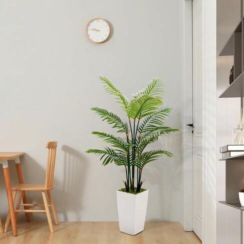 Artificial Palm Tree 5FT - Real Touch Artificial Trees with White Tall Planter - Faux Tropical Areca Floor Large Plants in Pot - Evergreen Fake Silk Tree for Home Office Living Room Décor Indoor in Saudi Arabia