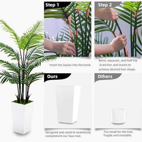 Artificial Palm Tree 5FT - Real Touch Artificial Trees with White Tall Planter - Faux Tropical Areca Floor Large Plants in Pot - Evergreen Fake Silk Tree for Home Office Living Room Décor Indoor in Saudi Arabia