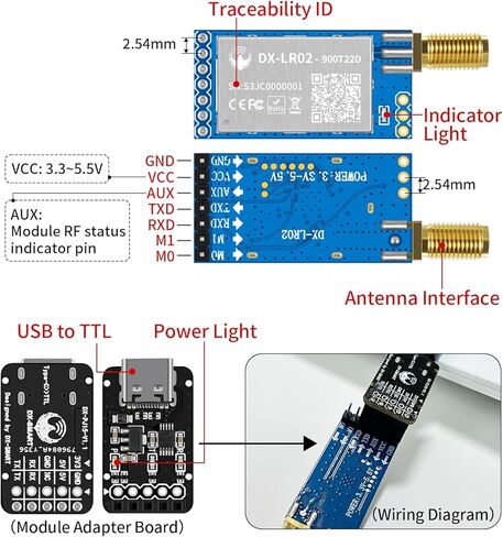 مجموعة تطوير DX-LR02 سهلة الاستخدام 868/915 ميجاهرتز LoRa ASR6601 مع هوائي في واجهة الأوامر Uart طويلة المدى 5KM 22dBm وحدة إرسال واستقبال لاسلكية لـ Arduino in Kuwait