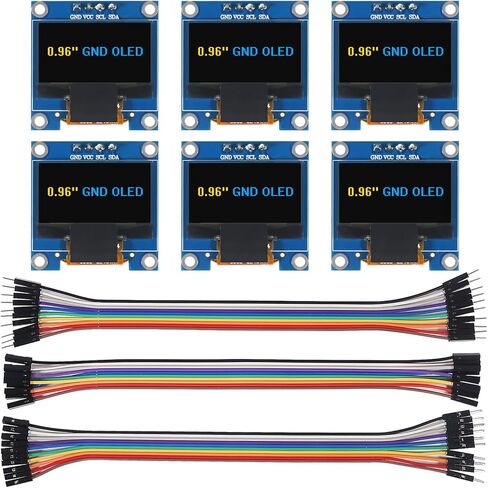 6pcs 0.96 inch OLED IIC I2C Display Module SSD1306 128x64 LCD Screen Driver with 30pin Dupont Cables for Arduino Projects(Yellow Blue Screen) in Saudi Arabia