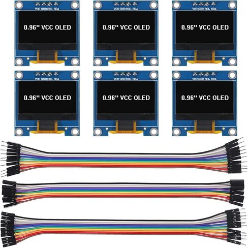 6pcs 0.96 inch OLED IIC I2C Display Module SSD1306 128x64 LCD Screen Driver with 30pin Dupont Cables for Arduino Projects(Yellow Blue Screen) in Saudi Arabia