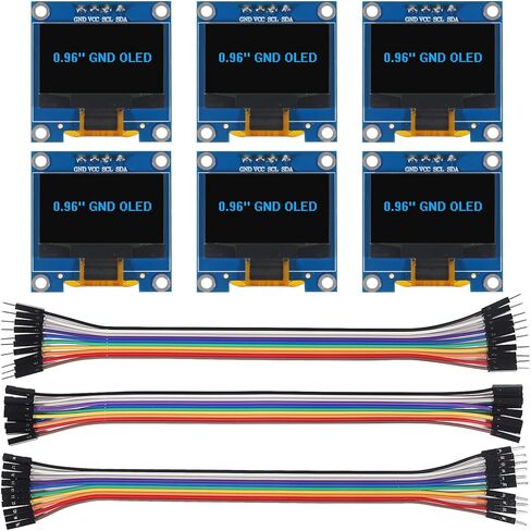 6pcs 0.96 inch OLED IIC I2C Display Module SSD1306 128x64 LCD Screen Driver with 30pin Dupont Cables for Arduino Projects(Yellow Blue Screen) in Saudi Arabia