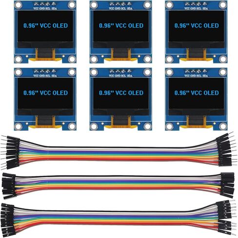 6pcs 0.96 inch OLED IIC I2C Display Module SSD1306 128x64 LCD Screen Driver with 30pin Dupont Cables for Arduino Projects(Yellow Blue Screen) in Saudi Arabia