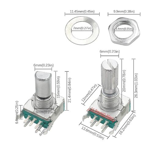 EC11 360 Degree Rotary Encoder with Push Button Switch, 5 Pin Right Angle Digital Potentiometer, 15MM 20MM Shaft, Copper Material (Half axis 15mm 3PCS) in Saudi Arabia