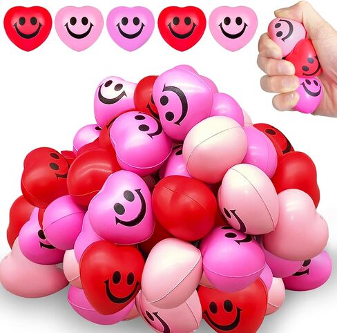 30PCS Heart Stress Balls,1.57inch Smile Squeeze Balls,Mini Face Ball, Stress Relief Heart Shaped Ball for Party Favors, Valentine's Day,Kid Gifts,Children Presents(3 Colors) in Saudi Arabia